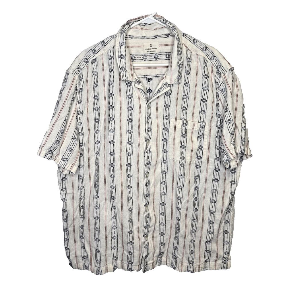 Mutual Weave Mens 2XL White Brantevik Floral Stripe Short Sleeve Button Up Shirt